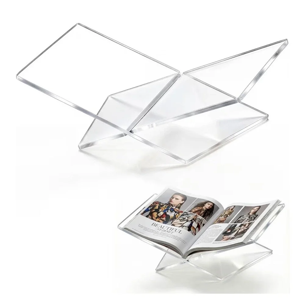 Acrylic Desktop Book Stand Coffee Table Office Desk Display Clear X-Shape Holder